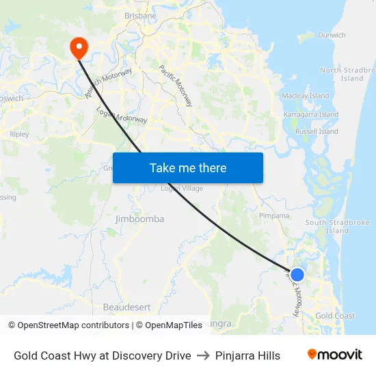 Gold Coast Hwy at Discovery Drive to Pinjarra Hills map