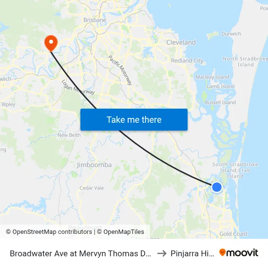 Broadwater Ave at Mervyn Thomas Drive to Pinjarra Hills map