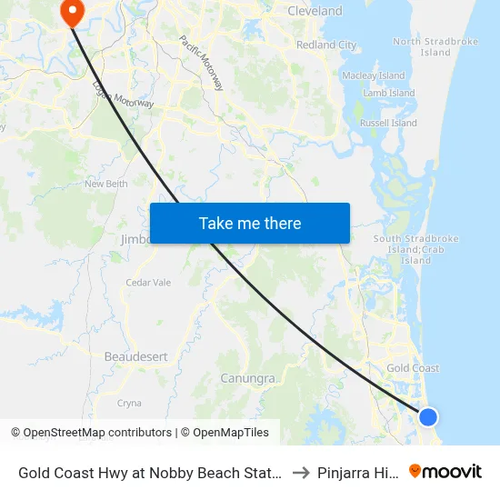 Gold Coast Hwy at Nobby Beach Station to Pinjarra Hills map