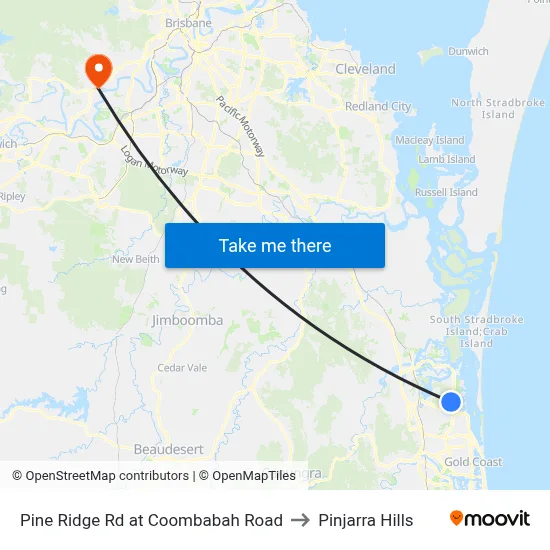 Pine Ridge Rd at Coombabah Road to Pinjarra Hills map