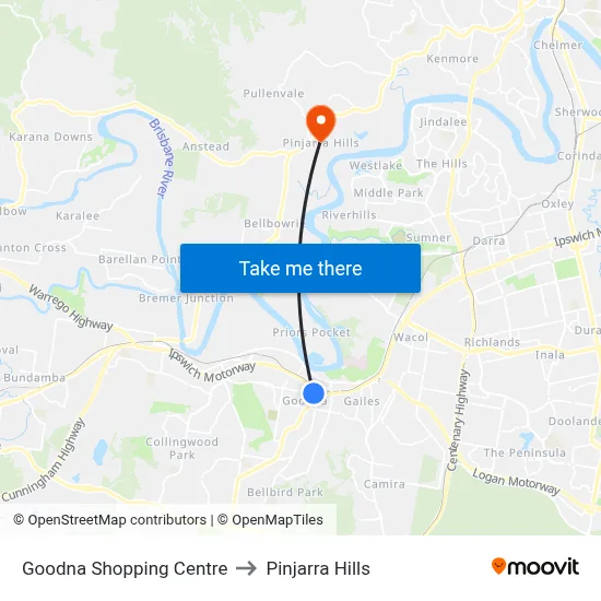 Goodna Shopping Centre to Pinjarra Hills map