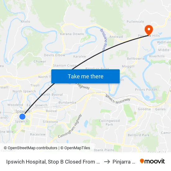 Ipswich Hospital, Stop B to Pinjarra Hills map
