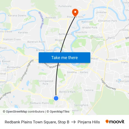 Redbank Plains Town Square, Stop B to Pinjarra Hills map