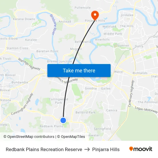 Redbank Plains Recreation Reserve to Pinjarra Hills map