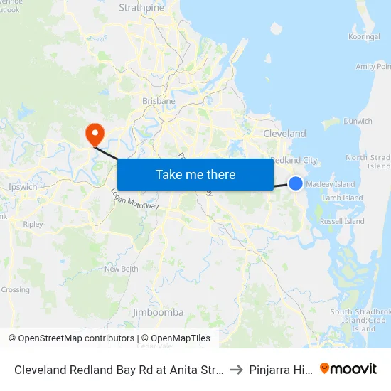 Cleveland Redland Bay Rd at Anita Street to Pinjarra Hills map