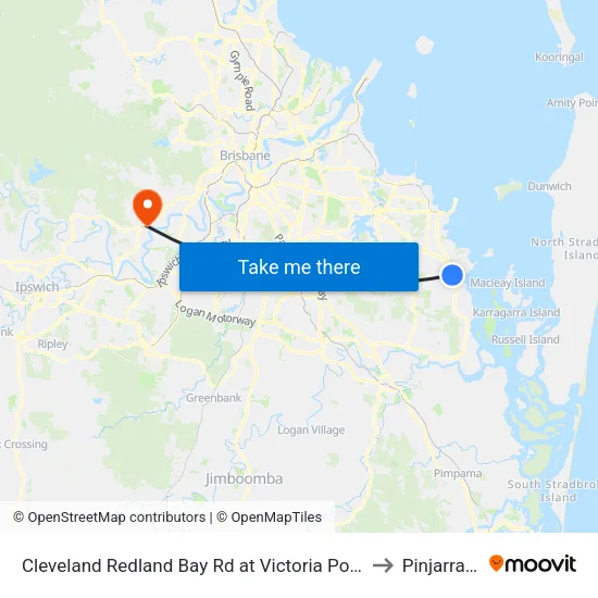 Cleveland Redland Bay Rd at Victoria Point High School to Pinjarra Hills map