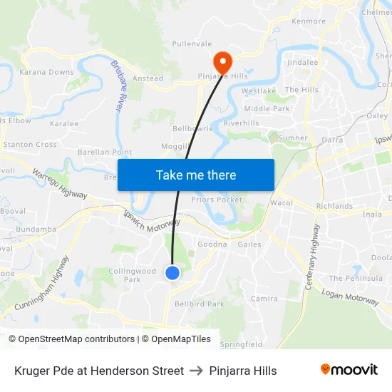 Kruger Pde at Henderson Street to Pinjarra Hills map