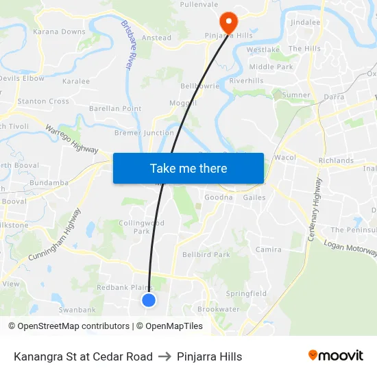 Kanangra St at Cedar Road to Pinjarra Hills map