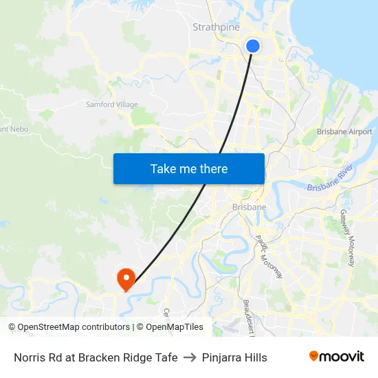 Norris Rd at Bracken Ridge Tafe to Pinjarra Hills map