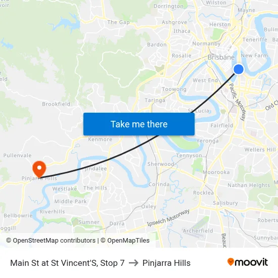 Main St at St Vincent'S, Stop 7 to Pinjarra Hills map