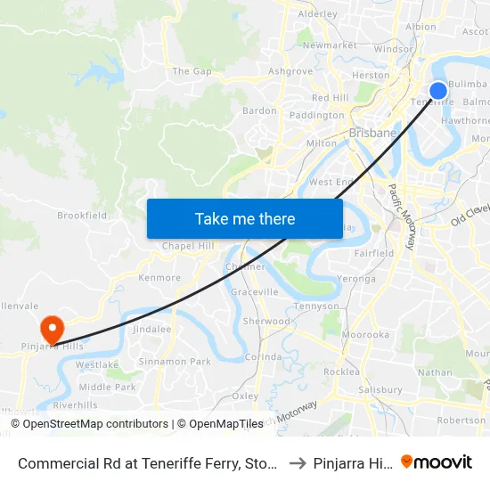Commercial Rd at Teneriffe Ferry, Stop 16 to Pinjarra Hills map
