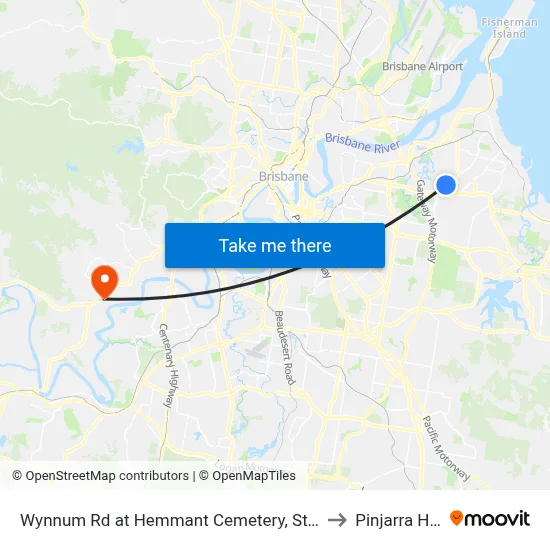 Wynnum Rd at Hemmant Cemetery, Stop 44 to Pinjarra Hills map