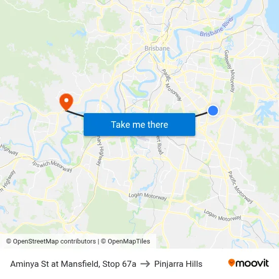 Aminya St at Mansfield, Stop 67a to Pinjarra Hills map