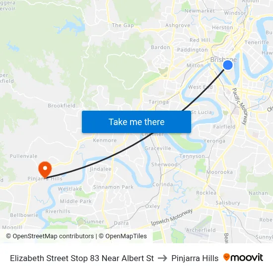 Elizabeth Street Stop 83 Near Albert St to Pinjarra Hills map