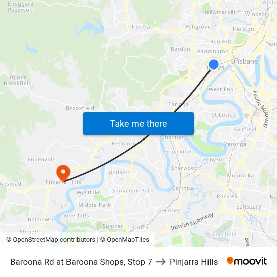 Baroona Rd at Baroona Shops, Stop 7 to Pinjarra Hills map
