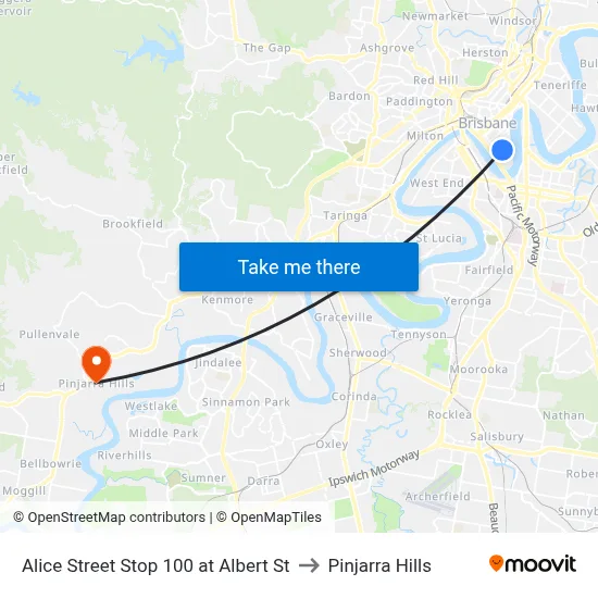 Alice Street Stop 100 at Albert St to Pinjarra Hills map