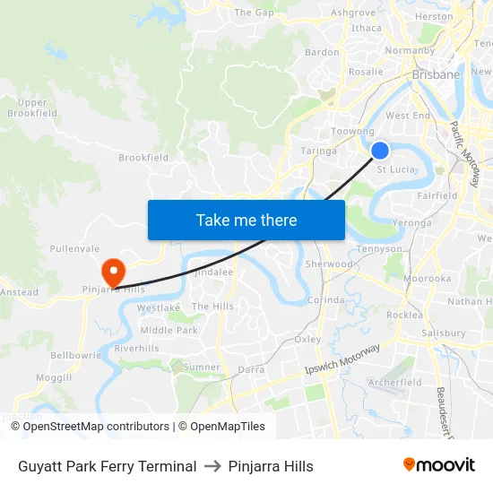 Guyatt Park Ferry Terminal to Pinjarra Hills map
