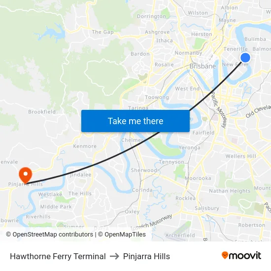 Hawthorne Ferry Terminal to Pinjarra Hills map