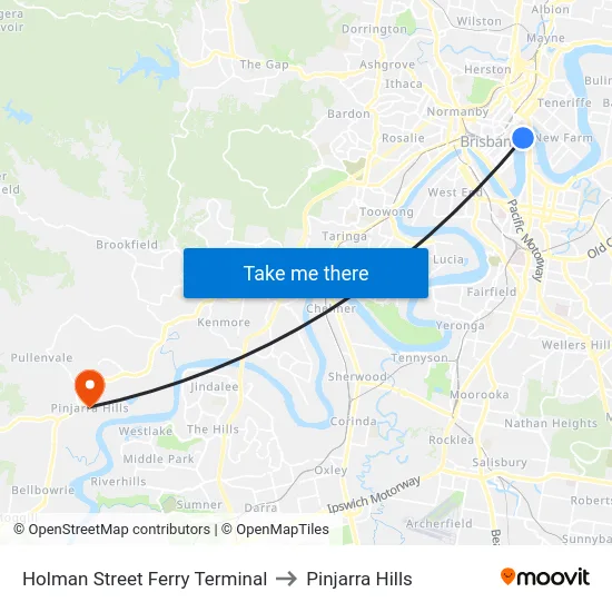 Holman Street Ferry Terminal to Pinjarra Hills map