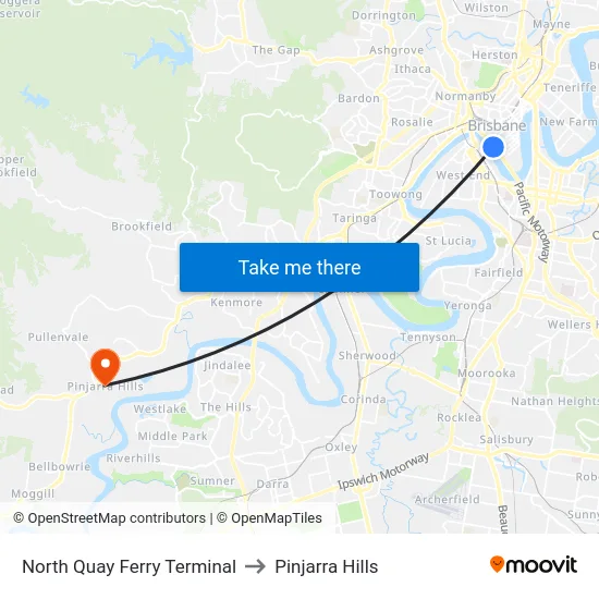 North Quay Ferry Terminal to Pinjarra Hills map