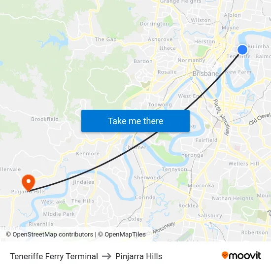 Teneriffe Ferry Terminal to Pinjarra Hills map