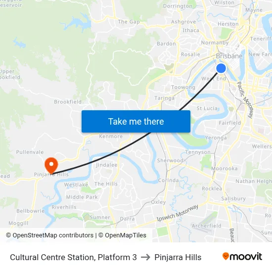 Cultural Centre Station, Platform 3 to Pinjarra Hills map