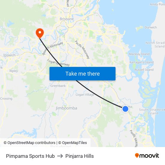 Pimpama Sports Hub to Pinjarra Hills map