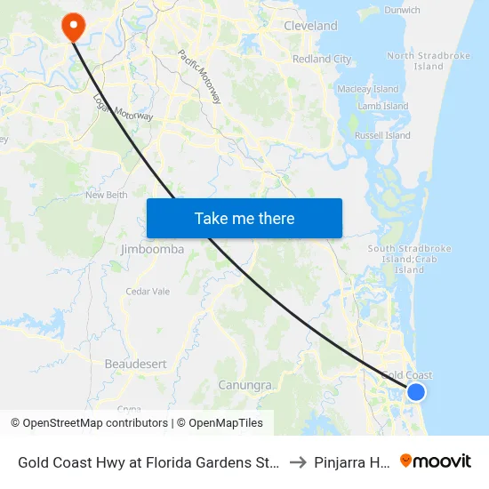 Gold Coast Hwy at Florida Gardens Station to Pinjarra Hills map
