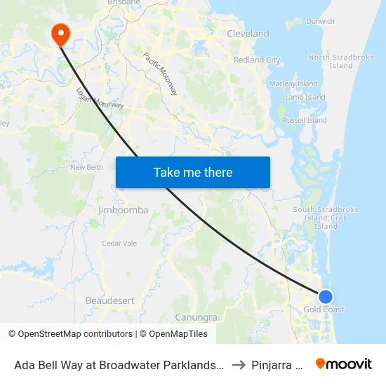 Ada Bell Way at Broadwater Parklands Station to Pinjarra Hills map