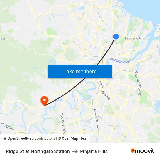 Ridge St at Northgate Station to Pinjarra Hills map
