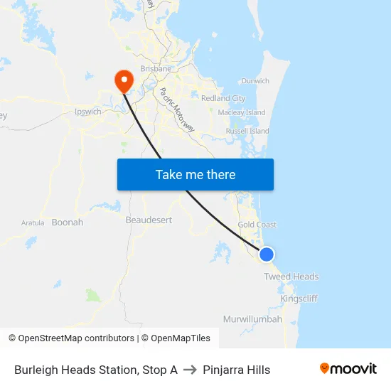 Burleigh Heads Station, Stop A to Pinjarra Hills map