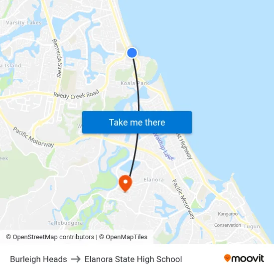 Burleigh Heads to Elanora State High School map