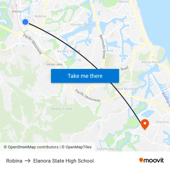 Robina to Elanora State High School map