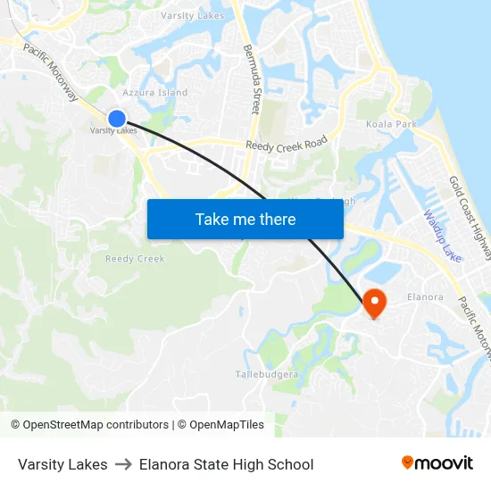 Varsity Lakes to Elanora State High School map