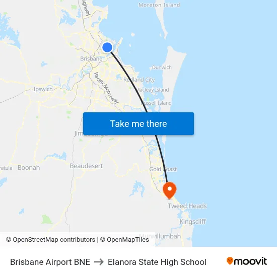 Brisbane Airport BNE to Elanora State High School map