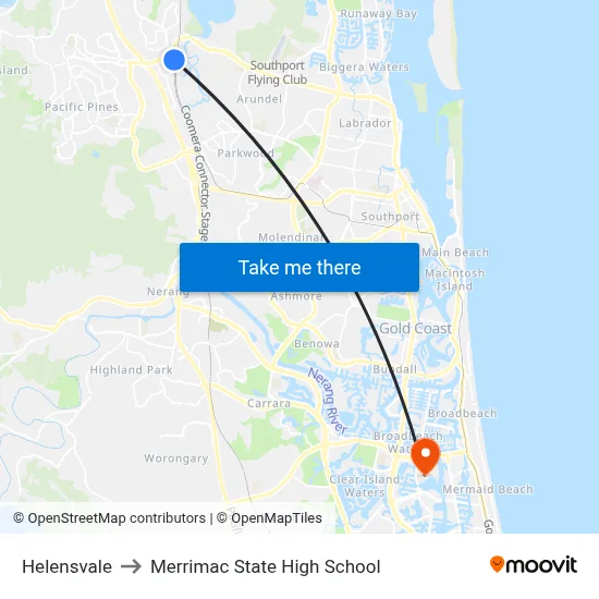 Helensvale to Merrimac State High School map