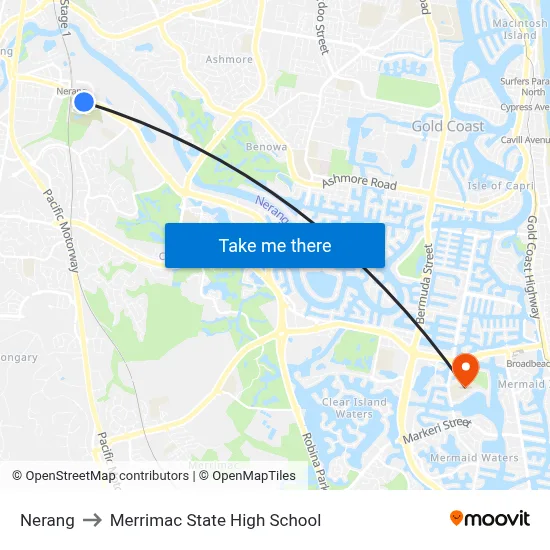 Nerang to Merrimac State High School map
