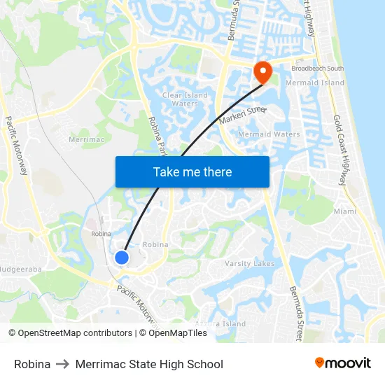 Robina to Merrimac State High School map