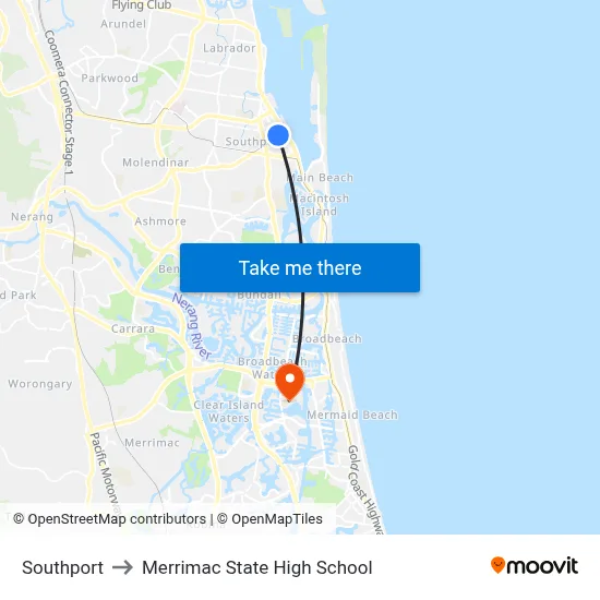 Southport to Merrimac State High School map