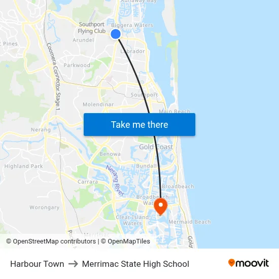 Harbour Town to Merrimac State High School map