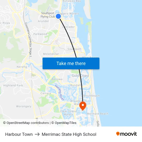 Harbour Town to Merrimac State High School map