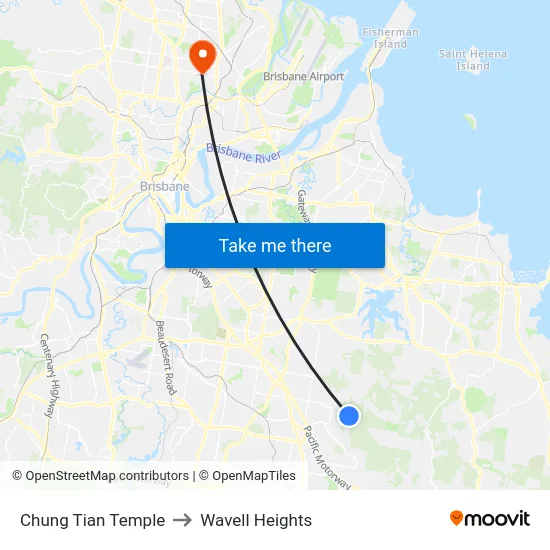 Chung Tian Temple to Wavell Heights map