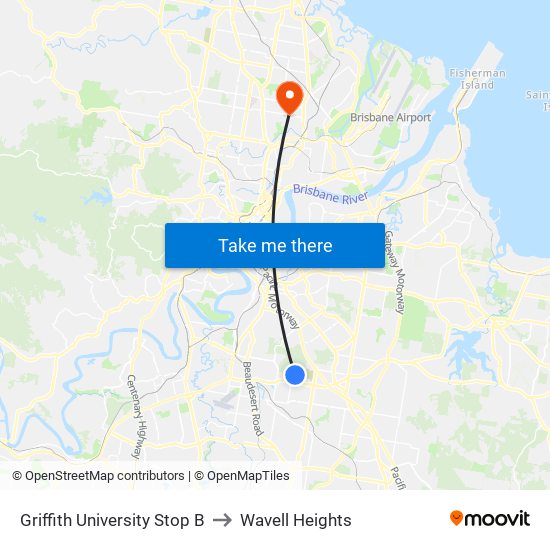 Griffith University Stop B to Wavell Heights map