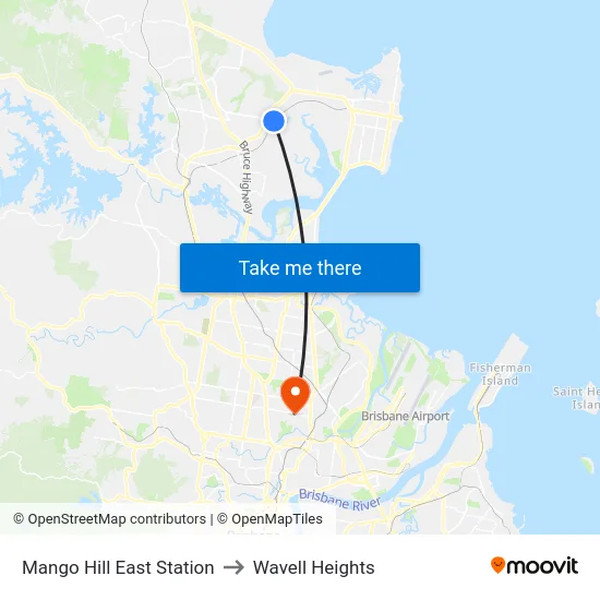 Mango Hill East Station to Wavell Heights map