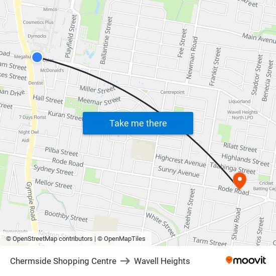 Chermside Shopping Centre to Wavell Heights map