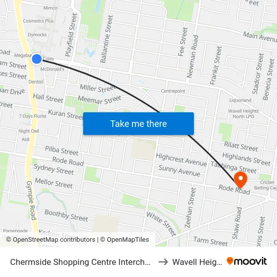 Chermside Shopping Centre Interchange H to Wavell Heights map