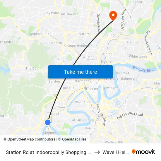Station Rd at Indooroopilly Shopping Ctr, Stop D to Wavell Heights map