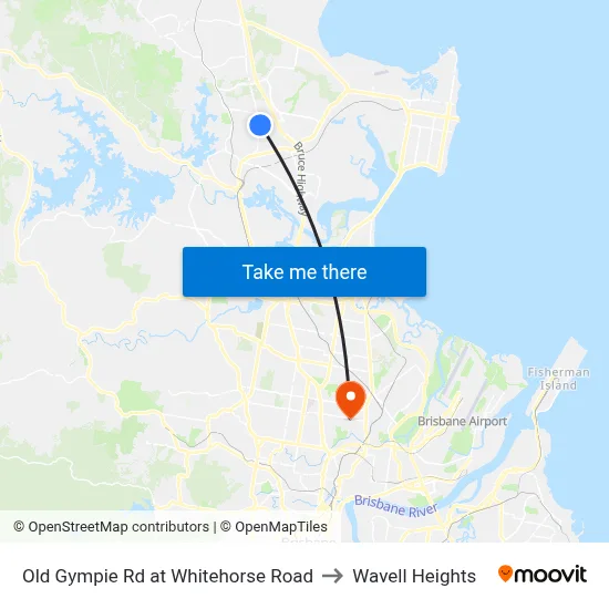 Old Gympie Rd at Whitehorse Road to Wavell Heights map