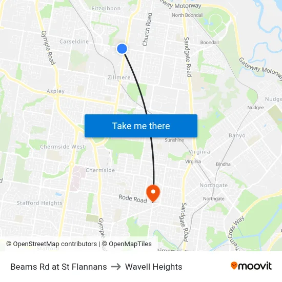 Beams Rd at St Flannans to Wavell Heights map