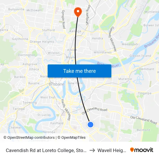 Cavendish Rd at Loreto College, Stop 35 to Wavell Heights map